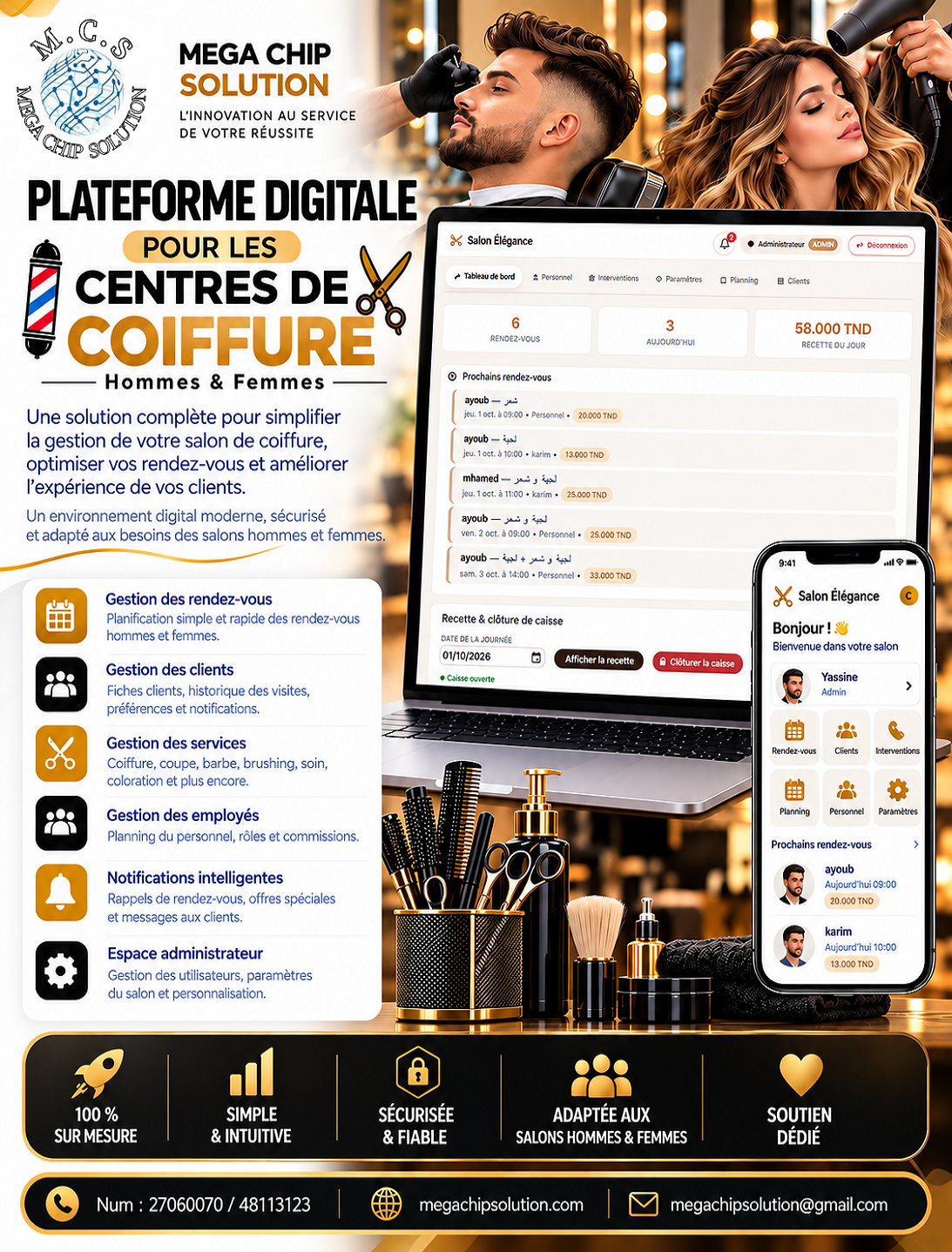 Plateforme digitale pour salon de coiffure Mega Chip Solution
